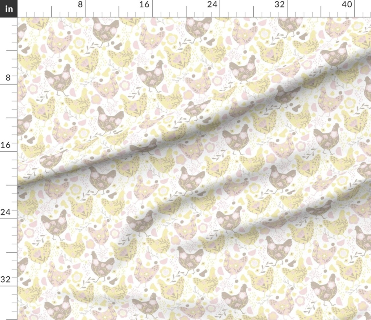 Various Fabrics by the Yard or Fat Quarter Shabby Chic Chickens Pastel Pink Yellow Feminine Cheerful Playful Delicate Romantic Custom Printed Fabric by Spoonflower